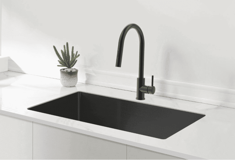 black kitchen sink faucet extended from wall mount